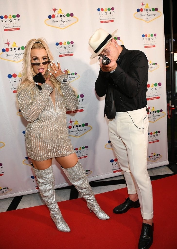 Jake Paul and Tana Mongeau have fun on the red carpet before Sugar Factory reception.