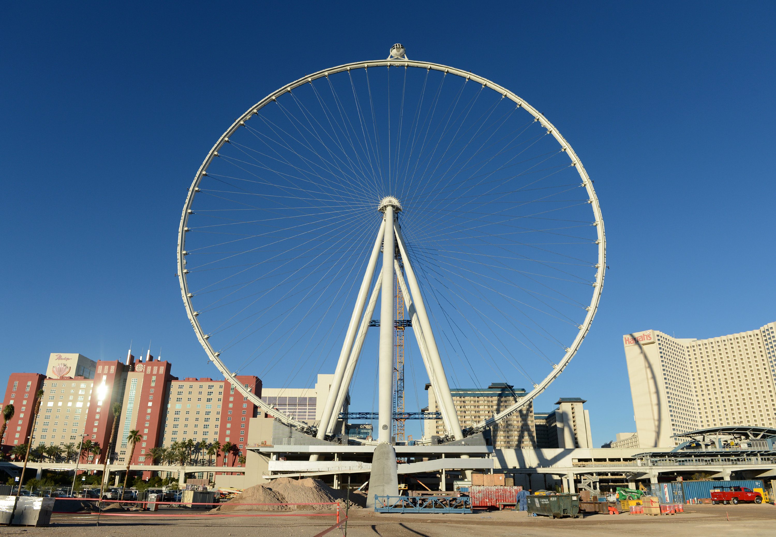 The first passenger cabin is rotated to the top of the Las Vegas High Roller, officially making it the world’s tallest observation wheel at 550 feet.