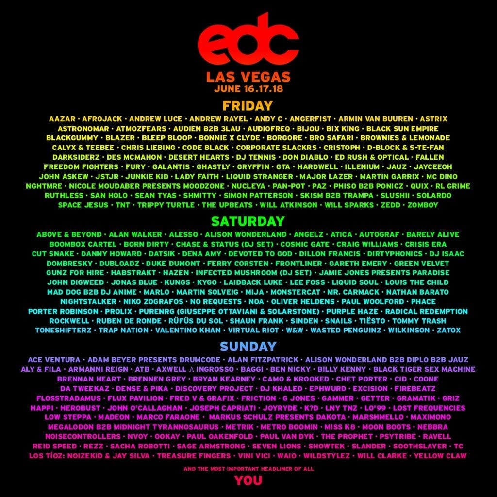 EDC LV - Lineup by day