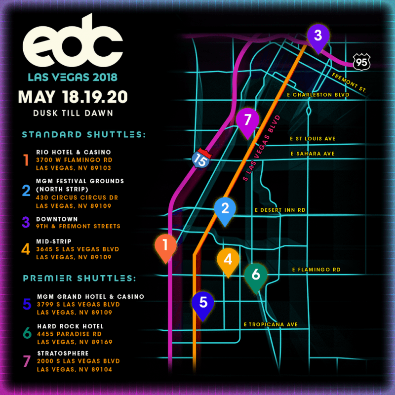 EDC Las Vegas 2018 Shutle Service Map