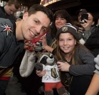 Left Wing David Perron Poses with a Fan on Fremont Street