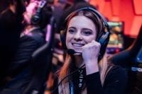 Local gamer Chelsea Maag celebrates after playing the first game at Esports Arena Las Vegas
