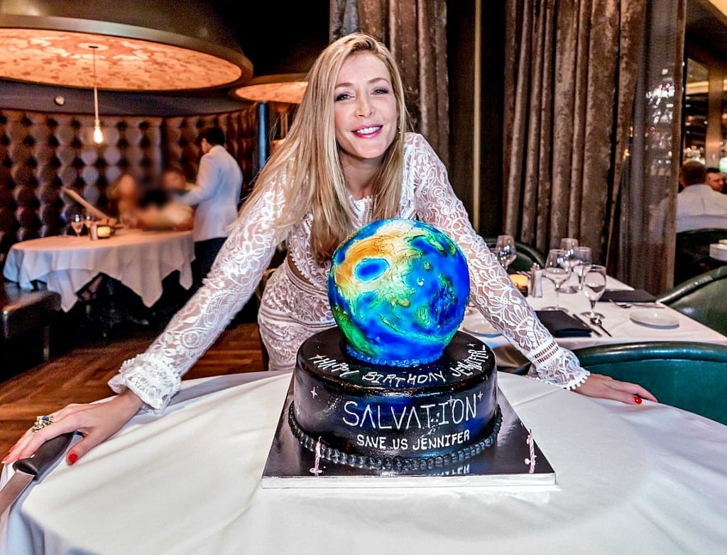 Jennifer Finnigan from the hit television series Salvation poses with her birthday cake.