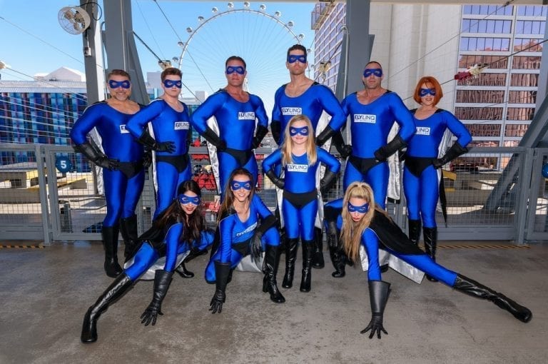 FLY LINQ Zipline at The LINQ Promenade Swarmed by Superheroes