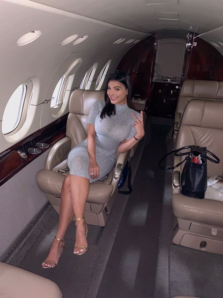 Mayra Veronica appears excited as she makes her way to Las Vegas on board a Cirrus Aviation jet in celebration of her hit single