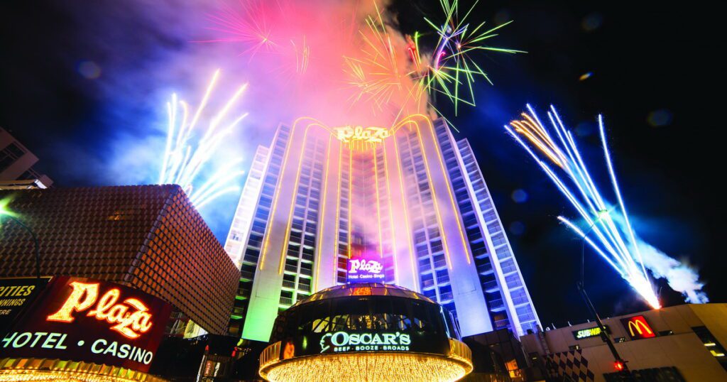 Plaza Hotel & Casino Fireworks from Main St View
