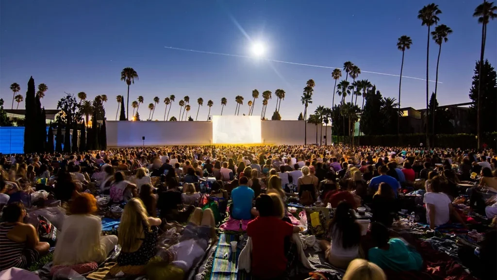 outdoor movie screening on the lawn at Hollywood Forever Cemetery