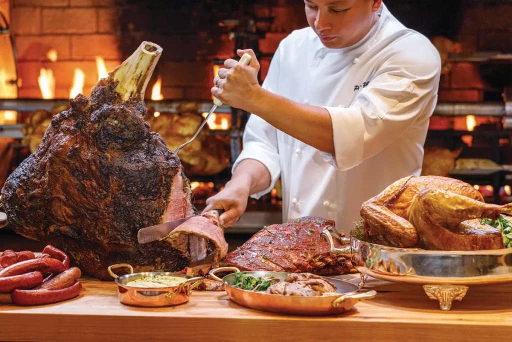 The impressive carved meat display at The Buffet at Bellagio, a legendary location for buffets in Las Vegas.