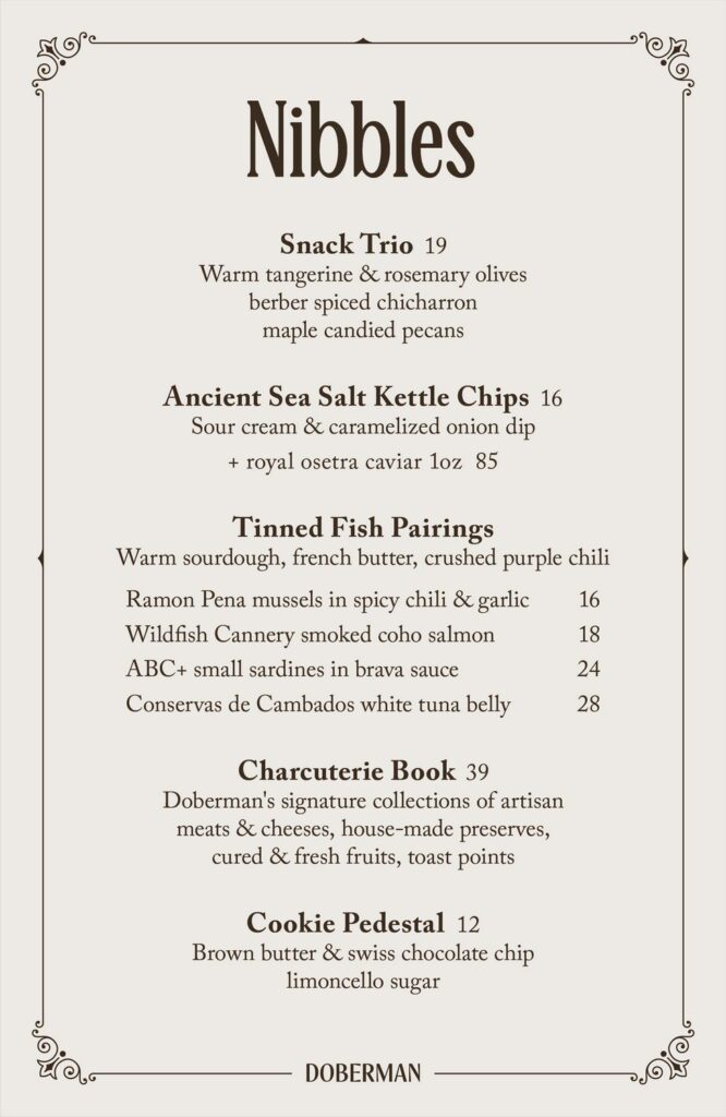Doberman Bar Bites Menu