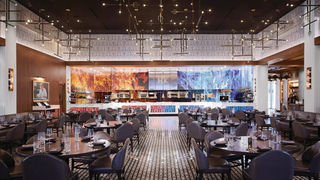 Inside the dining room at Gordon Ramsay Hell’s Kitchen, a luxury restaurant on the Las Vegas Strip