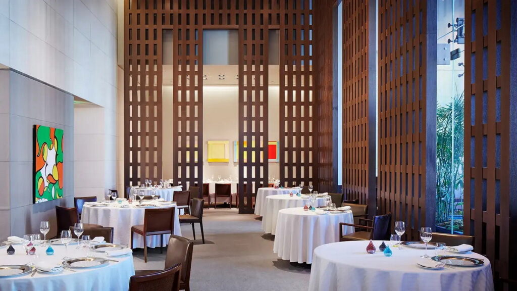 Inside the dining room at Restaurant Guy Savoy, a luxury restaurant on the Las Vegas Strip