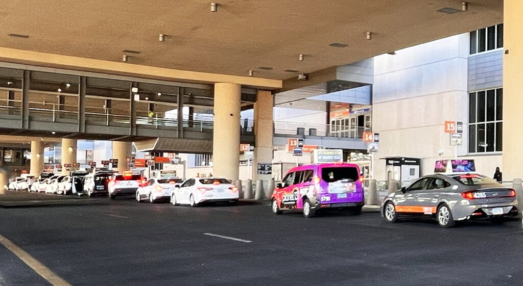 Las Vegas taxis lined up at Terminal 3 inside Harry Reid International Airport