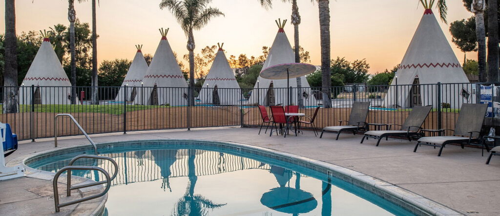 Teepee-shaped units at the historic Wigwam Motel in San Bernardino