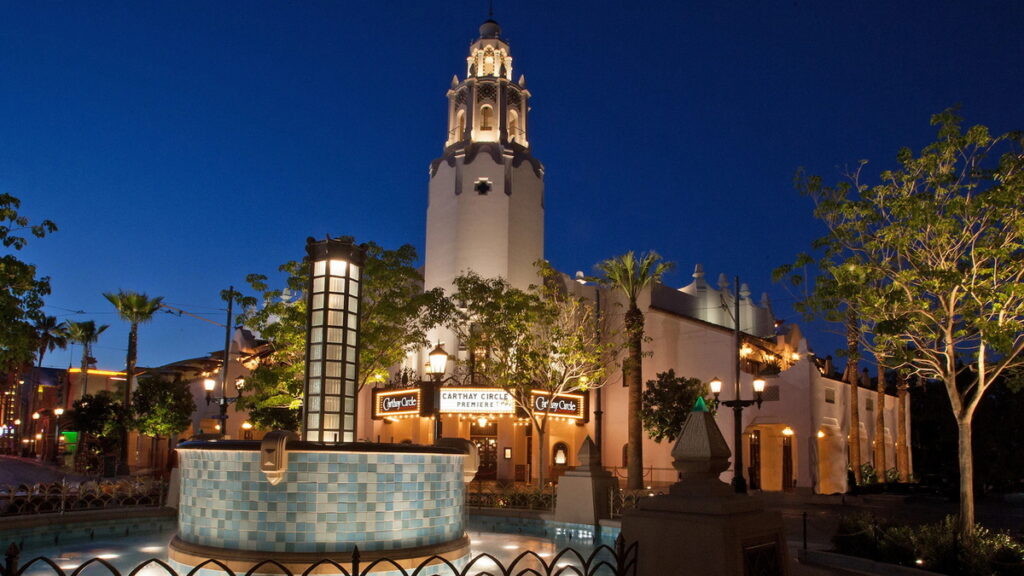 Carthay Circle Restaurant exterior replica of the 1926 Carthay Circle Theatre at Disney California Adventure