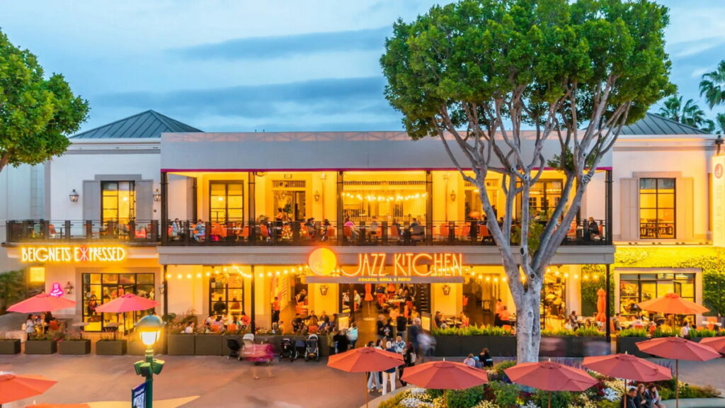 Jazz Kitchen Coastal Grill open-air patio seating in the Downtown Disney District