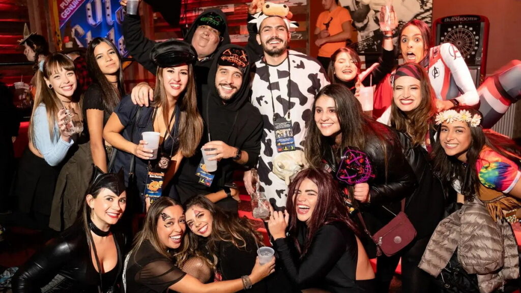 Costumed crowd at a Las Vegas Strip nightclub Halloween party
